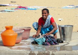 Indian woman doing laundry
