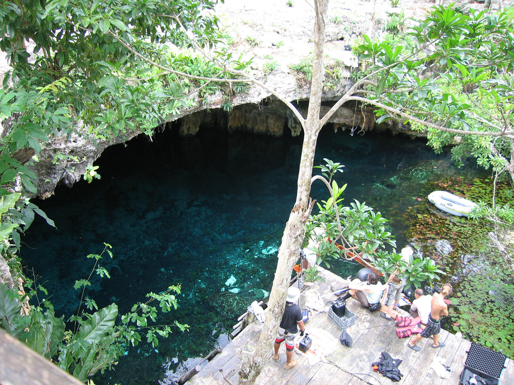 Image from above of Gran Cenote in Tulum, Mexico.
