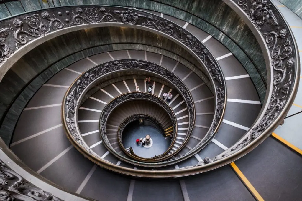 A spiral staircase inside the Vatican Museums