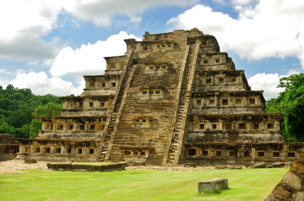 An image of the main pyramid at El Tajin, one of the ruins in Mexico