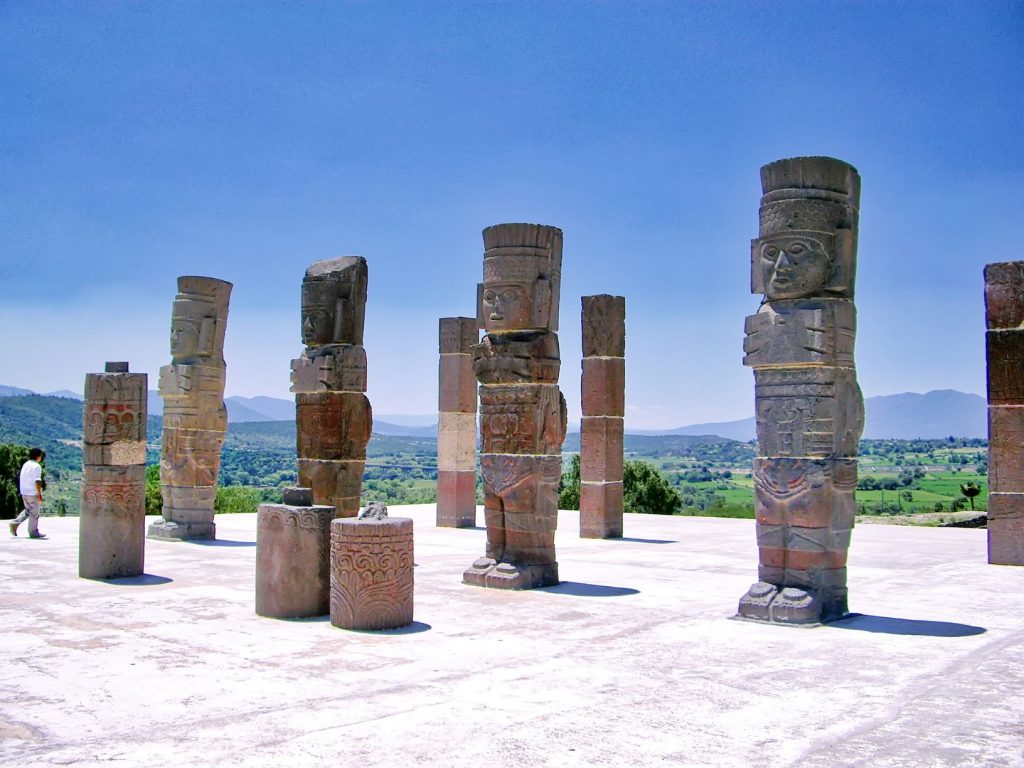 basalt statues of Toltec warriors in the archaeological site of Tula, near Mexico City