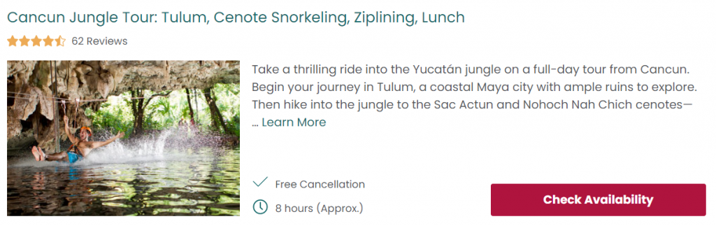 Cancun jungle tour with ziplines and cenote snorkeling