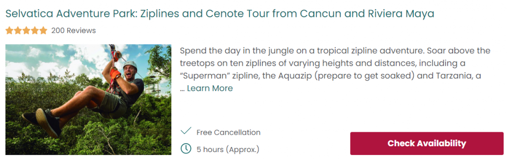 Selvatica ziplines and cenote tour from Cancun
