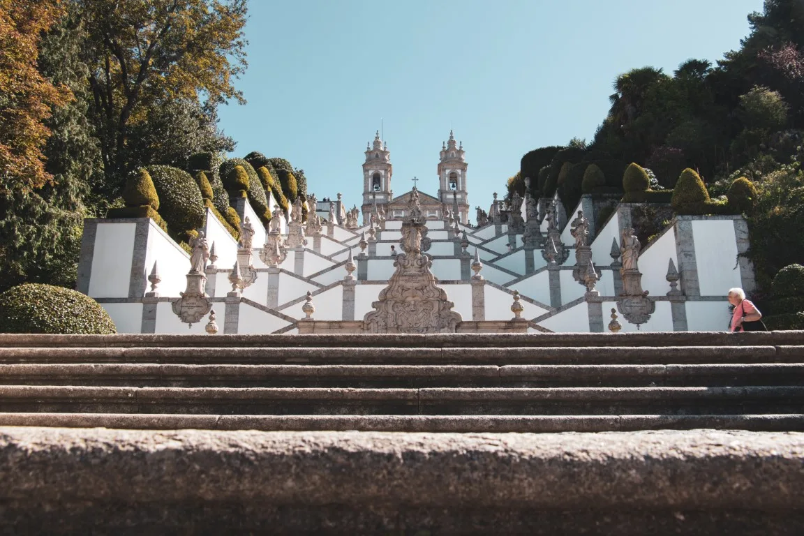 The Steps leading to the Cathedral of Braga, lined by trees