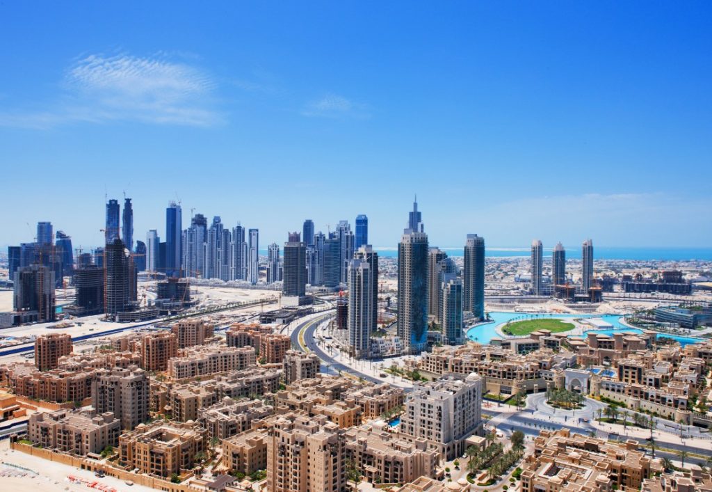 An image of Downtown Dubai on a clear day, inserted in a post about the best Dubai tours. 