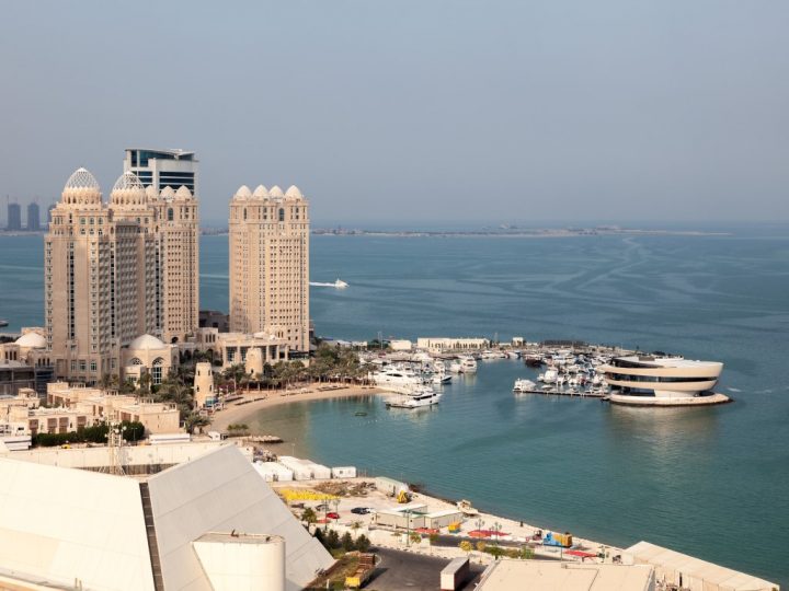 Image of a hotel facing the sea in Doha, inserted ina post about the best beach hotels in Doha, Qatar.
