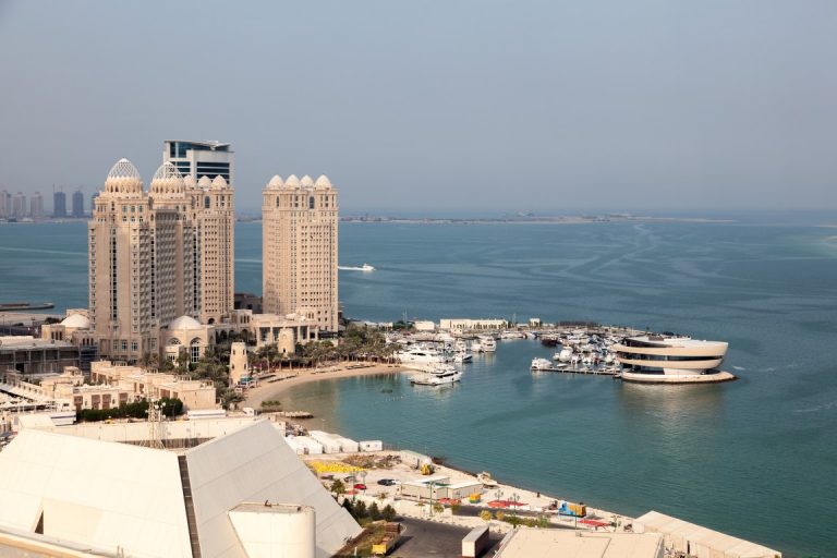 Image of a hotel facing the sea in Doha, inserted ina post about the best beach hotels in Doha, Qatar.