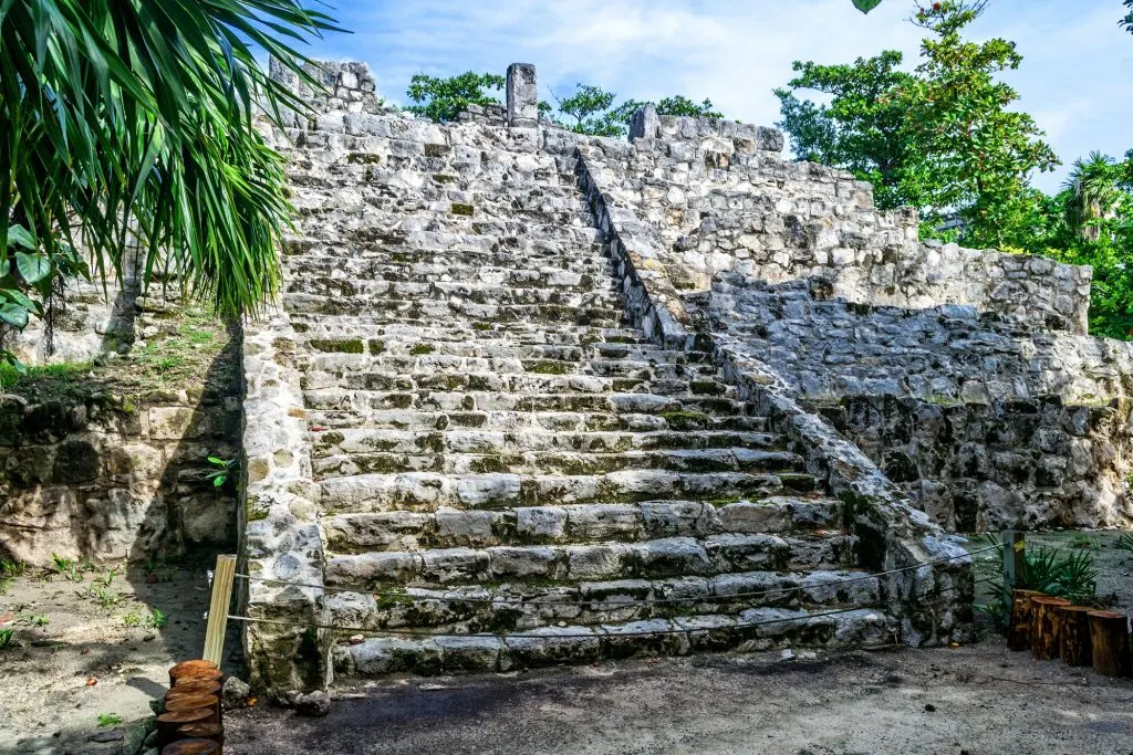 A stone staircase in an ancient Mayan structure in San Miguelito 