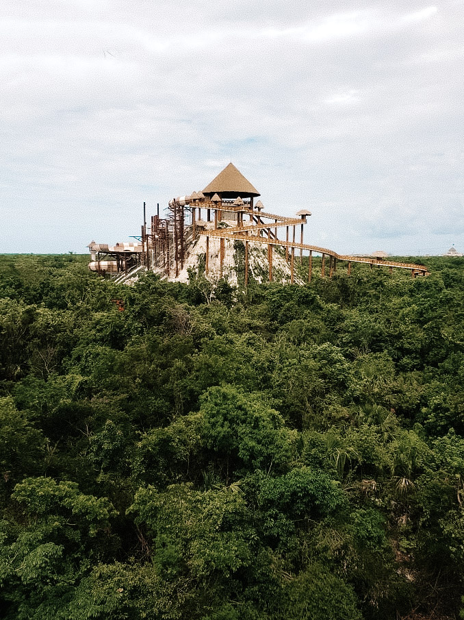 view of one xipline tower at Xplor, inserted in a post about the best Cancun zipline tours.