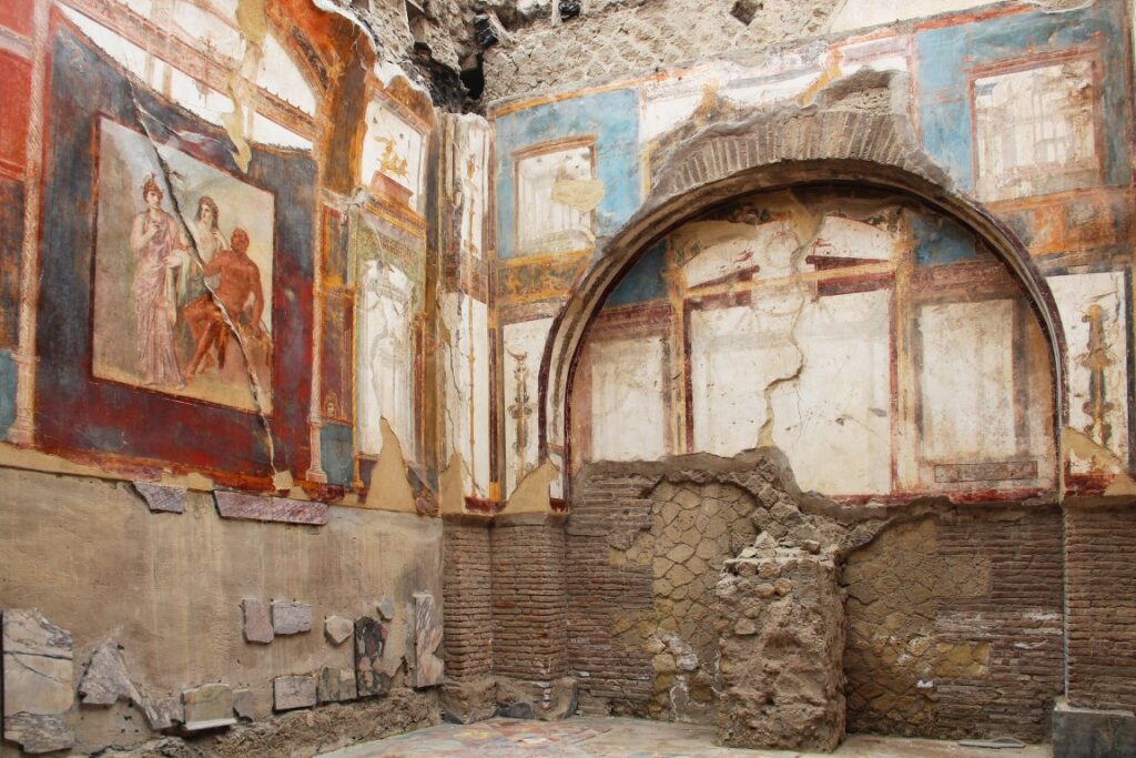 Ancient colorful frescoes in a house in Herculaneum