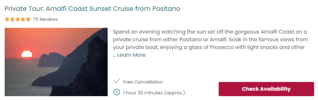 Private Tour: Amalfi Coast Sunset Cruise from Positano