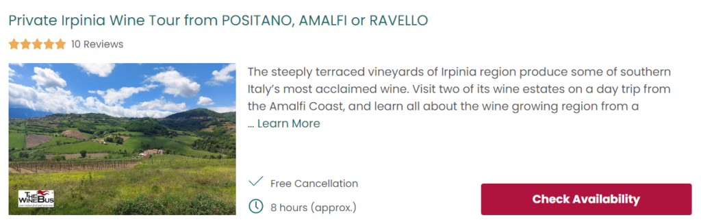 Private Irpinia Wine Tour from Positano Amalfi or Ravello