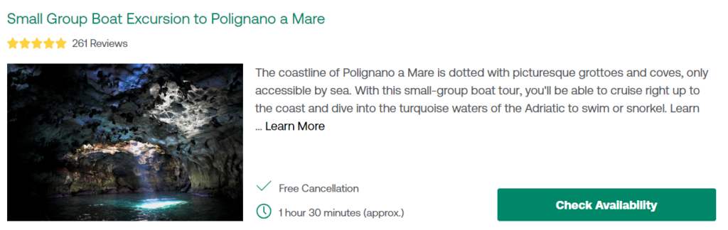 Small Group Boat Excursion to Polignano a Mare