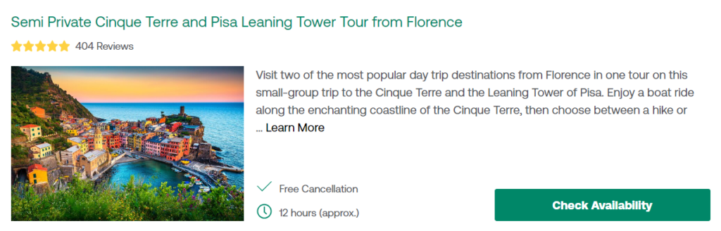 Semi Private Cinque Terre and Pisa Leaning Tower Tour from Florence