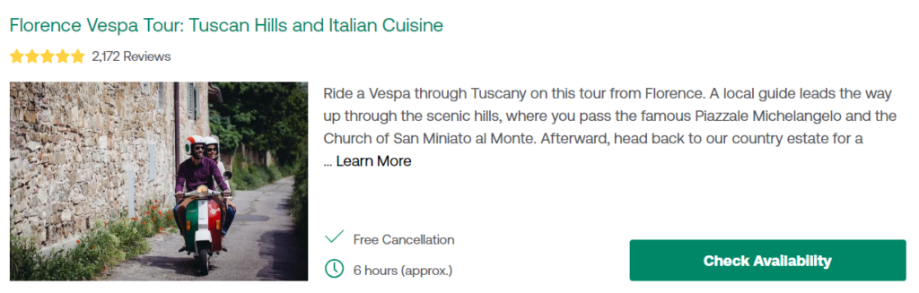 Florence Vespa Tour: Tuscan Hill and Italian Cuisine