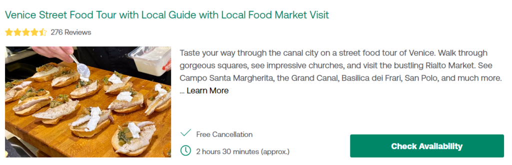 Venice Street Food Tour with Local Guide with Local Food Market Visit