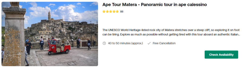 Ape Matera Guided Tour - Panoramic tour in ape calessino