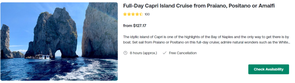 Full-Day Capri Island Cruise from Praiano, Positano or Amalfi