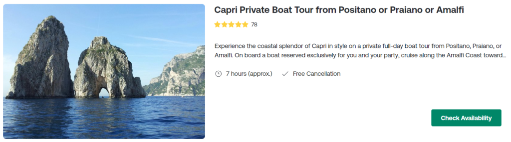 Capri Private Boat Tour from Positano or Praiano or Amalfi 