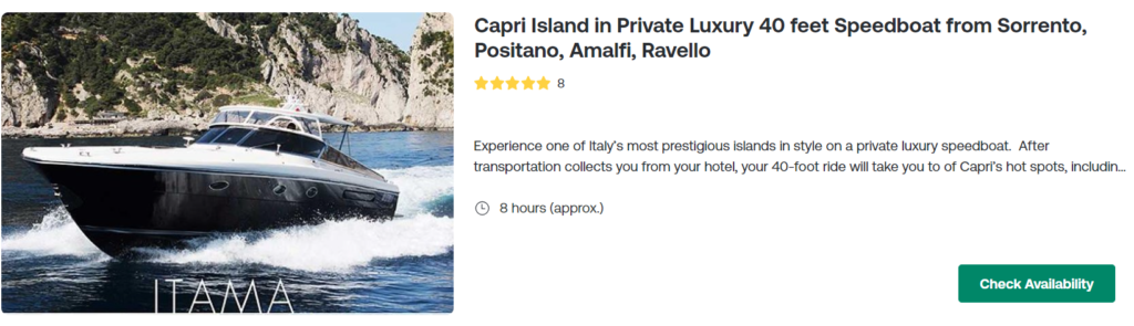 Capri Island in Private Luxury 40 feet Speedboat from Sorrento, Positano, Amalfi, Ravello