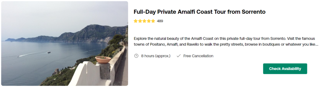 Full-Day Private Amalfi Coast Tour from Sorrento