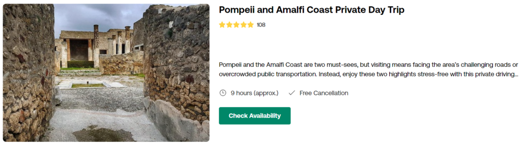 Pompeii and Amalfi Coast Private Day Trip 