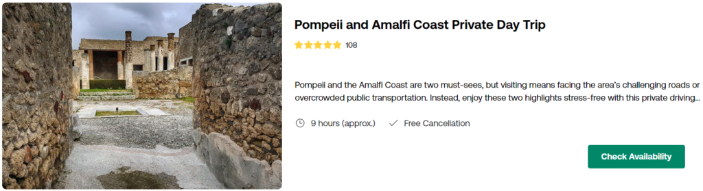 Pompeii and Amalfi Coast Private Day Trip