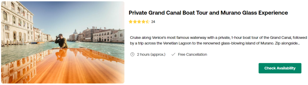 Private Grand Canal Boat Tour and Murano Glass Experience