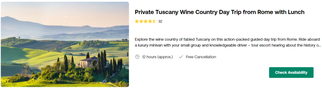 Private Tuscany Wine Country Day Trip from Rome with Lunch 
