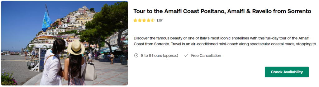 Tour to the Amalfi Coast Positano, Amalfi & Ravello from Sorrento
