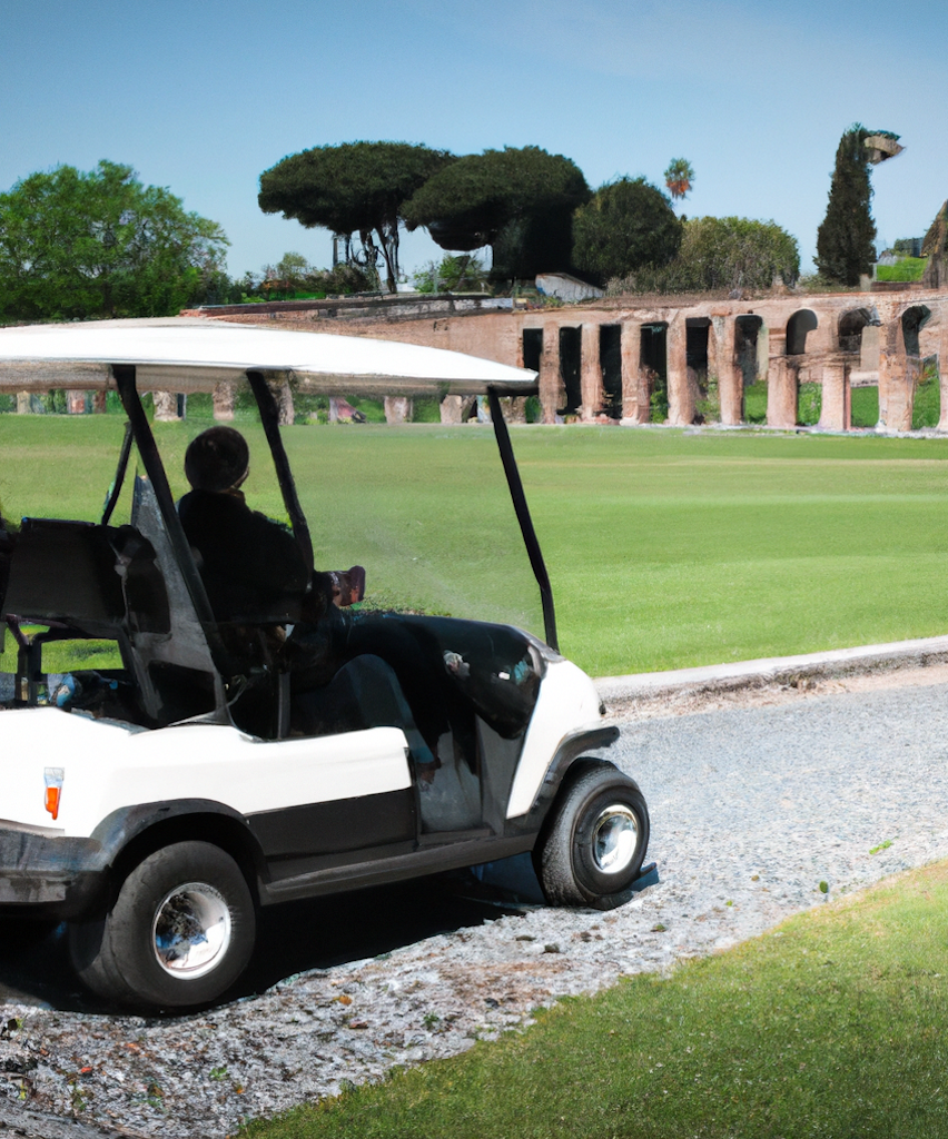 Image of a golf cart in a park inserted in a post about the best golf cart tours in Rome.
