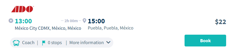 ADO Bus transfer from Mexico City to Puebla