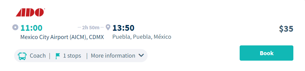 Bus from Mexico City to Puebla 