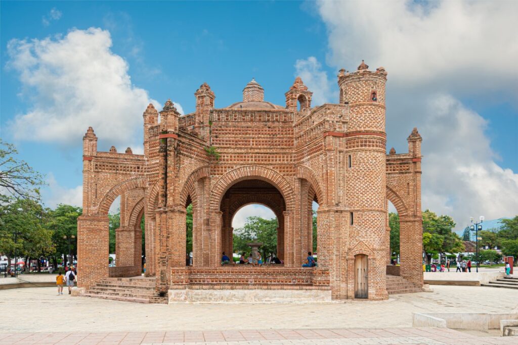 A brick structure known as Fuente Mudejar in Chiapa de Corzo, Mexico