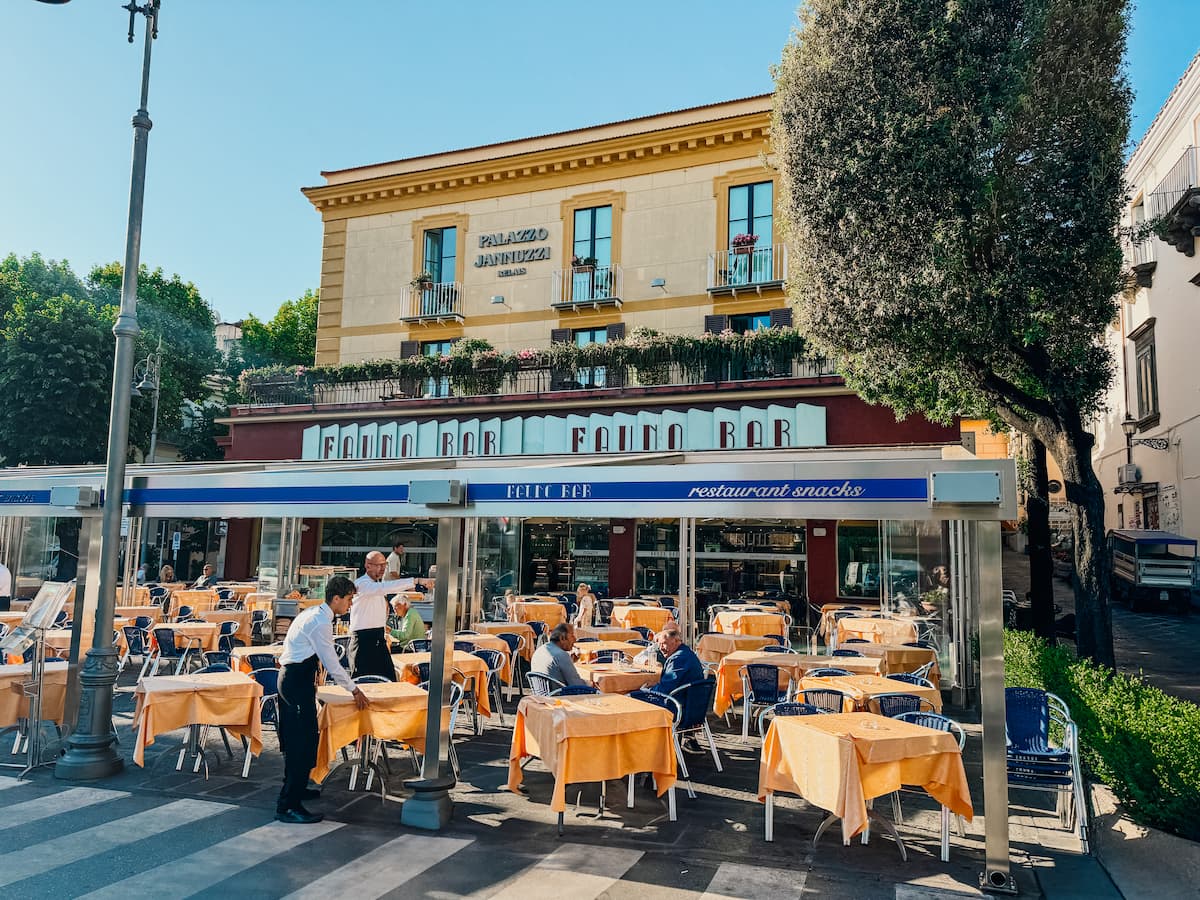 Outdoor cafe tables in Piazza Tasso, Sorrento.